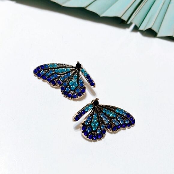 Blue diamond butterfly earrings S3 - Picture 1 of 3